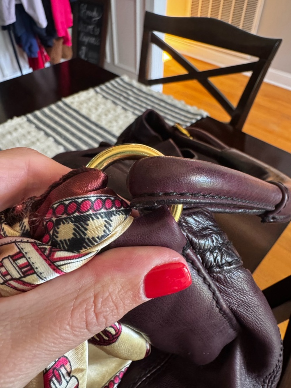Authentic Valentino Garavani Wine Leather Rosette Hobo Bag w/ Scarf - Picture 6 of 16
